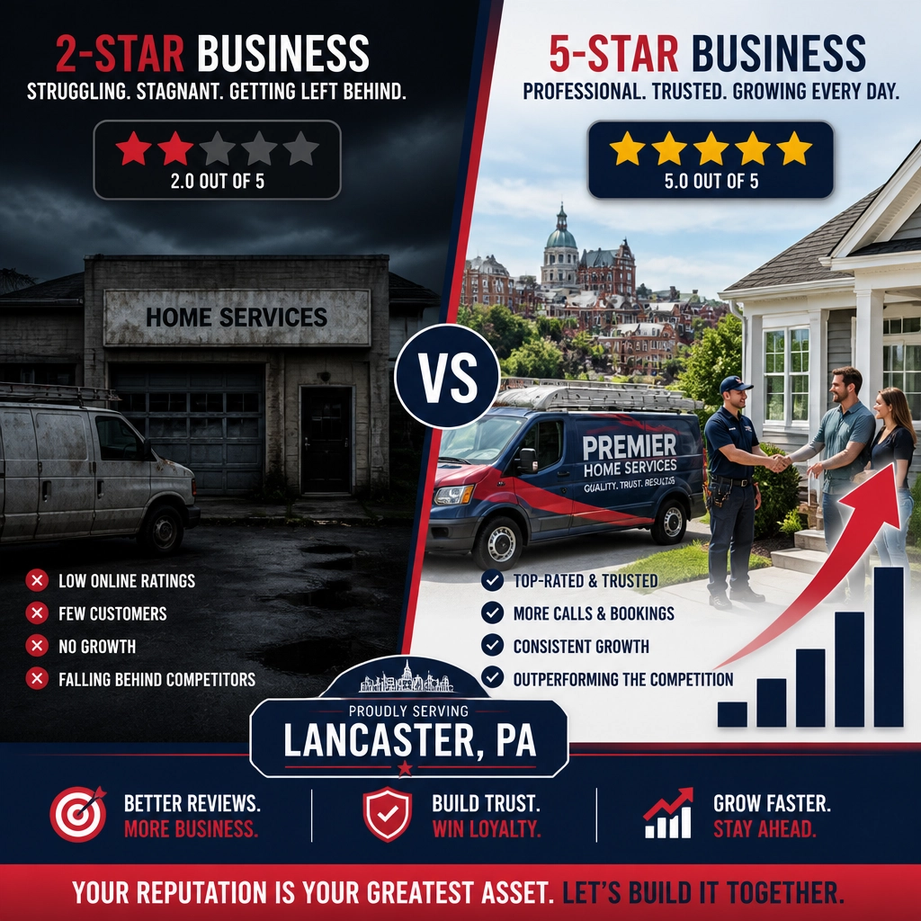 Comparison of a 2-star vs 5-star business impact in Lancaster, PA