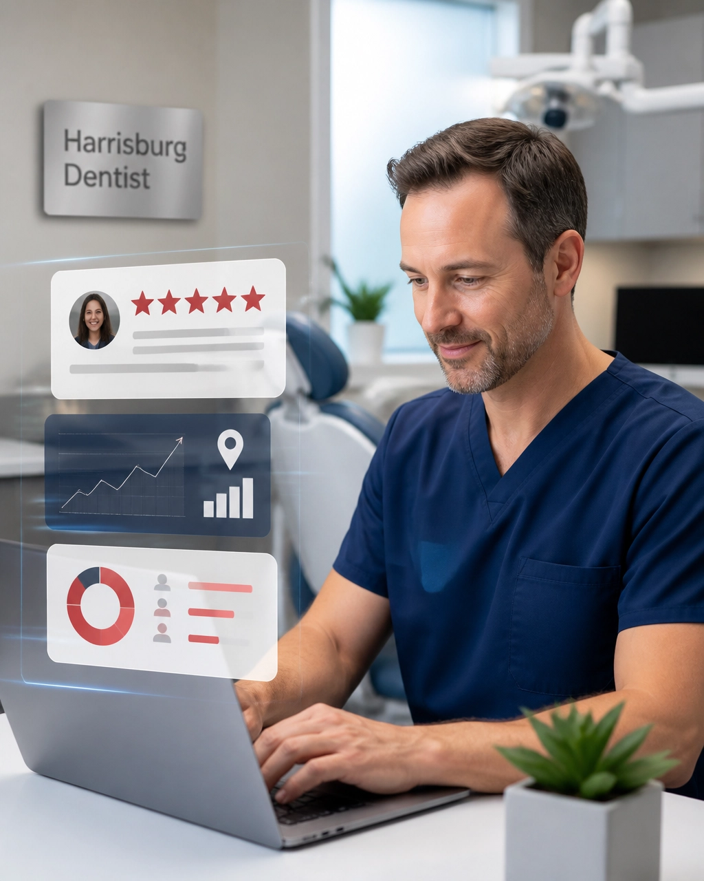 Harrisburg dentist reviewing online reputation and local customer feedback
