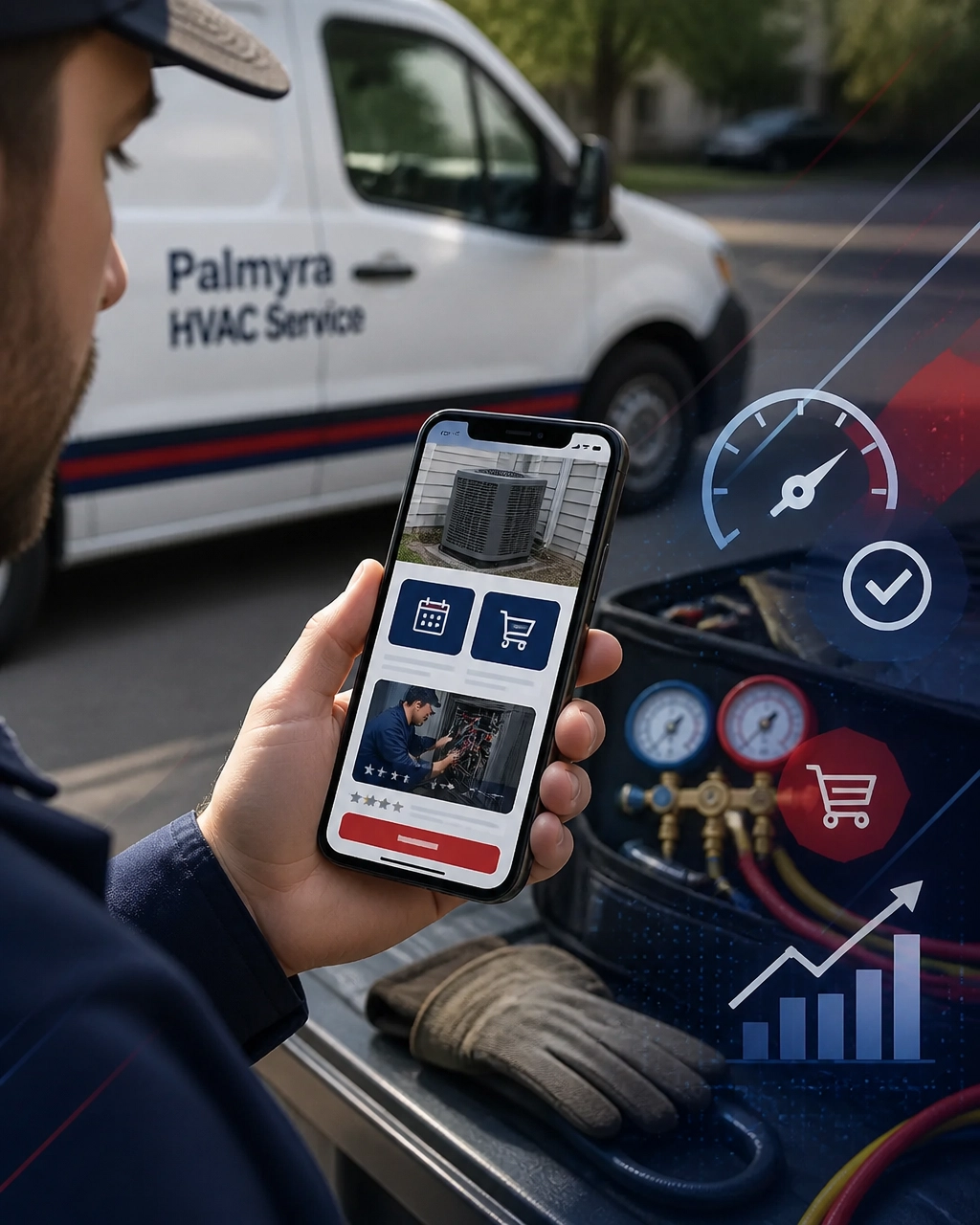 Palmyra HVAC service business using a fast mobile website and booking system