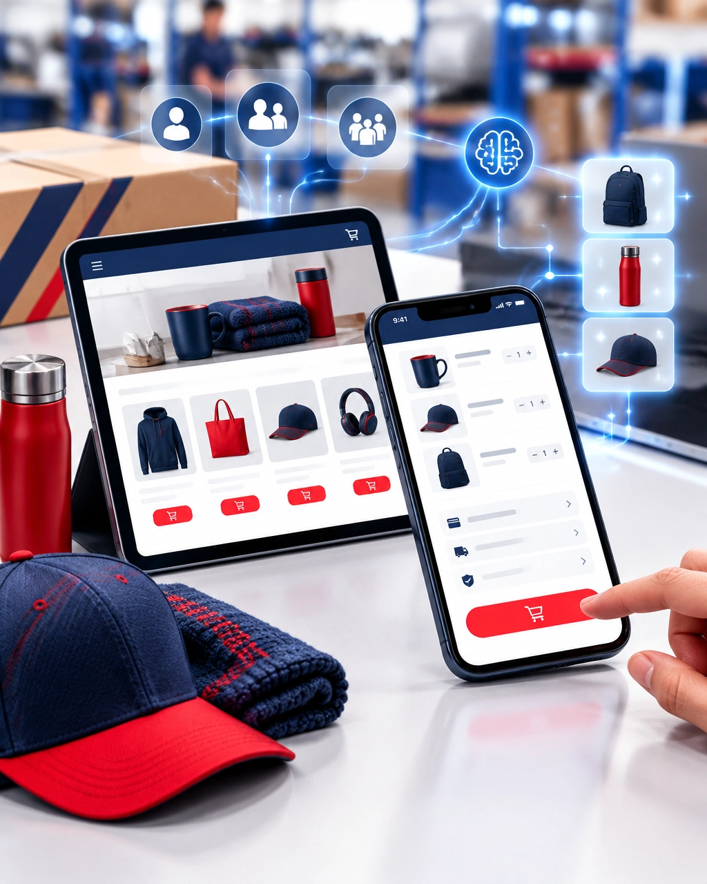 Ecommerce checkout on mobile with AI-assisted recommendations and marketing automation overlays