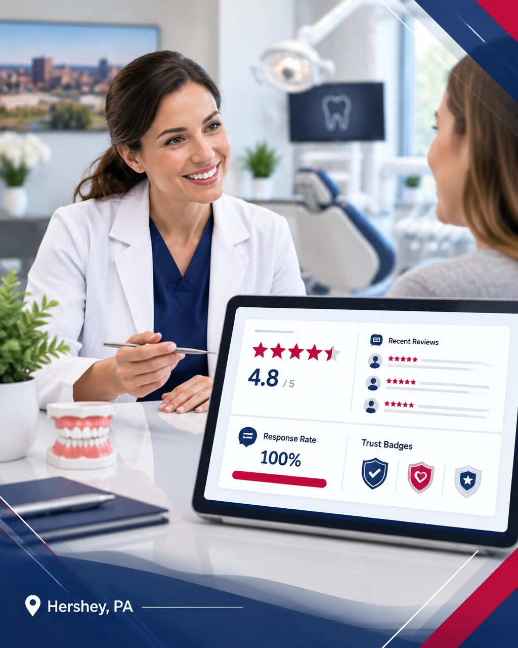 Hershey, Pennsylvania dental office displaying review and trust signals on a reputation dashboard